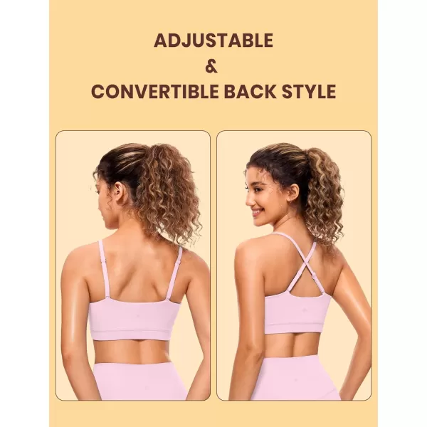 CRZ YOGA Butterluxe Womens Adjustable Spaghetti Thin Strap Sports Bra  Padded Wireless Square Neck Workout Yoga BraPink Peony