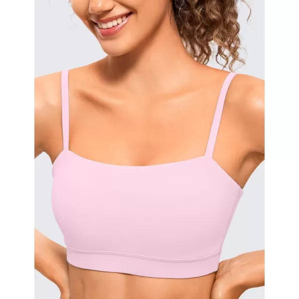 CRZ YOGA Butterluxe Womens Adjustable Spaghetti Thin Strap Sports Bra  Padded Wireless Square Neck Workout Yoga BraPink Peony