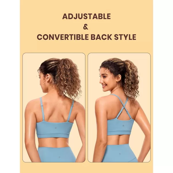 CRZ YOGA Butterluxe Womens Adjustable Spaghetti Thin Strap Sports Bra  Padded Wireless Square Neck Workout Yoga BraPure Blue