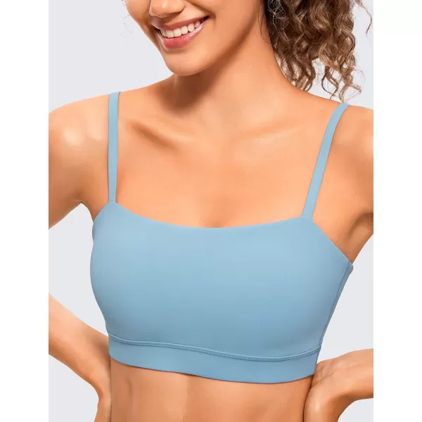 CRZ YOGA Butterluxe Womens Adjustable Spaghetti Thin Strap Sports Bra  Padded Wireless Square Neck Workout Yoga BraPure Blue