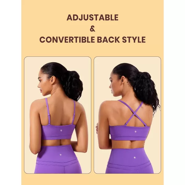 CRZ YOGA Butterluxe Womens Adjustable Spaghetti Thin Strap Sports Bra  Padded Wireless Square Neck Workout Yoga BraRoyal Lilac