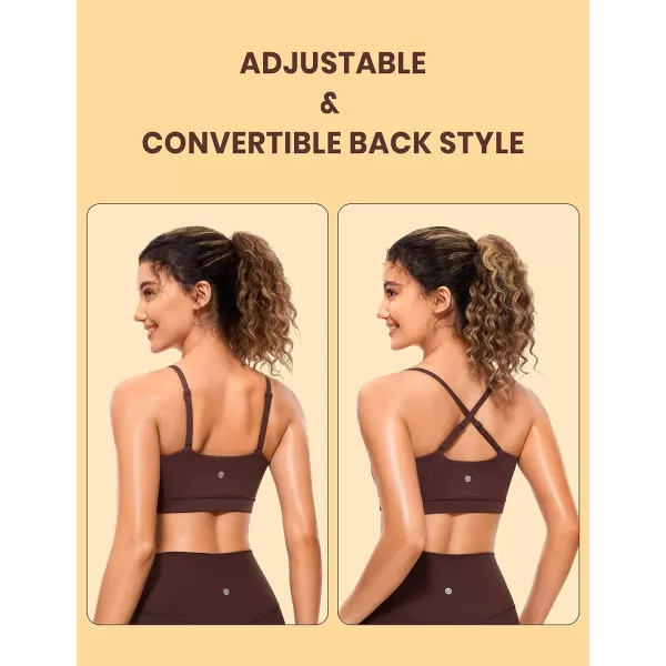 CRZ YOGA Butterluxe Womens Adjustable Spaghetti Thin Strap Sports Bra  Padded Wireless Square Neck Workout Yoga BraTaupe