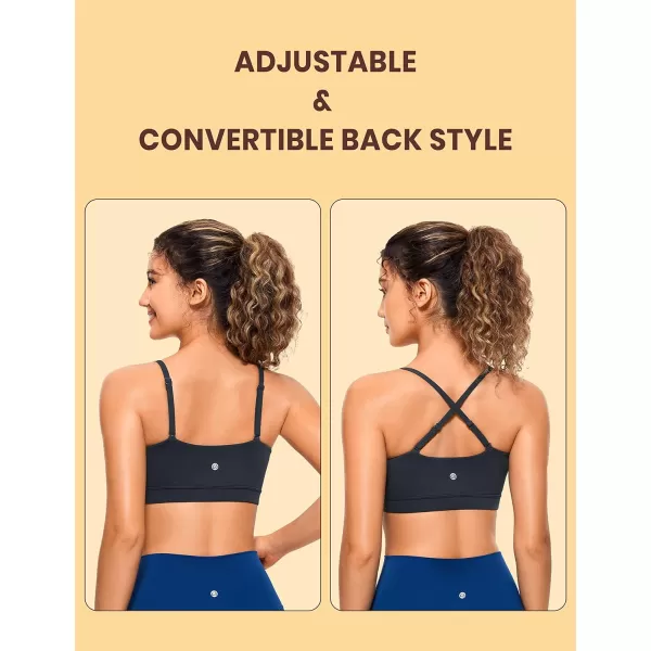 CRZ YOGA Butterluxe Womens Adjustable Spaghetti Thin Strap Sports Bra  Padded Wireless Square Neck Workout Yoga BraTrue Navy