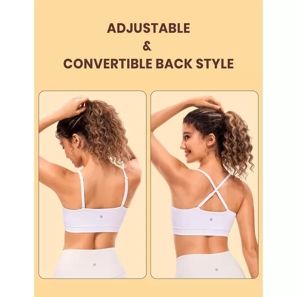 CRZ YOGA Butterluxe Womens Adjustable Spaghetti Thin Strap Sports Bra  Padded Wireless Square Neck Workout Yoga BraWhite