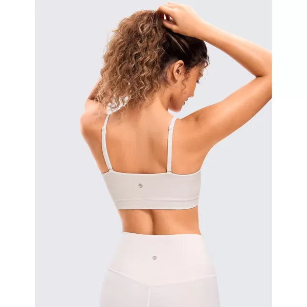 CRZ YOGA Butterluxe Womens Adjustable Spaghetti Thin Strap Sports Bra  Padded Wireless Square Neck Workout Yoga BraWhite Apricot