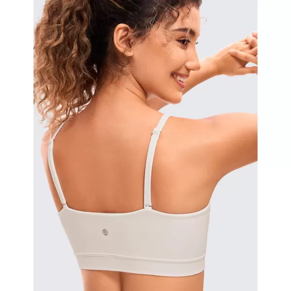 CRZ YOGA Butterluxe Womens Adjustable Spaghetti Thin Strap Sports Bra  Padded Wireless Square Neck Workout Yoga BraWhite Apricot