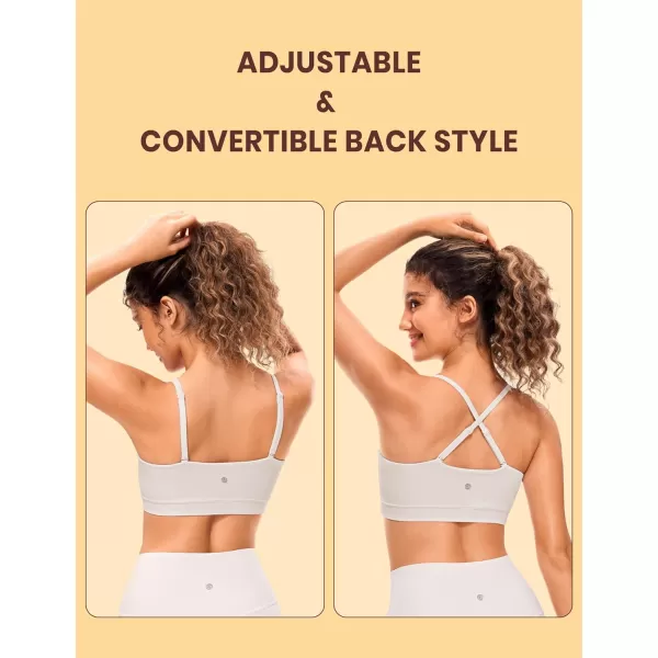 CRZ YOGA Butterluxe Womens Adjustable Spaghetti Thin Strap Sports Bra  Padded Wireless Square Neck Workout Yoga BraWhite Apricot