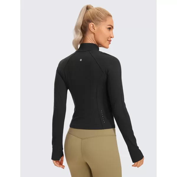 CRZ YOGA Butterluxe Womens Cropped Slim Fit Workout Jackets  Weightless Track Athletic Full Zip Jacket with Thumb HolesBlack