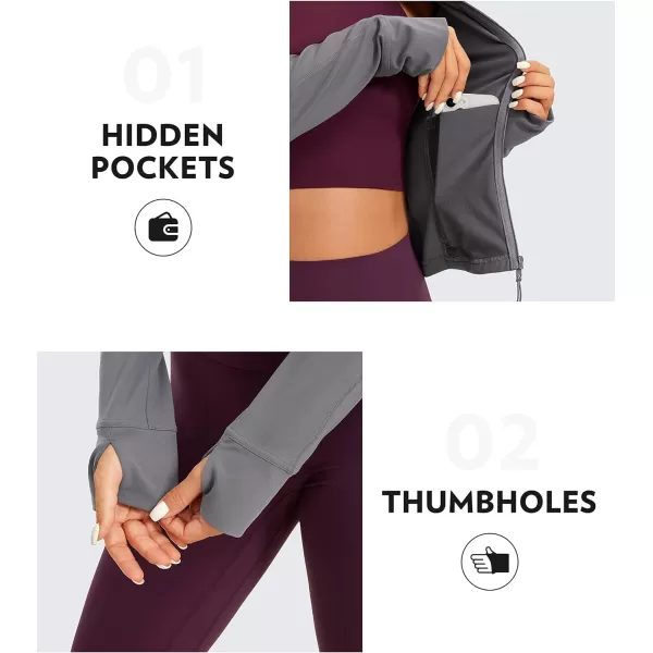 CRZ YOGA Butterluxe Womens Cropped Slim Fit Workout Jackets  Weightless Track Athletic Full Zip Jacket with Thumb HolesDark Carbon