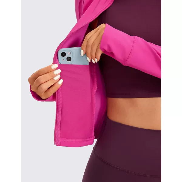 CRZ YOGA Butterluxe Womens Cropped Slim Fit Workout Jackets  Weightless Track Athletic Full Zip Jacket with Thumb HolesHibiscus Purple