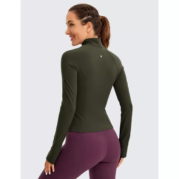 CRZ YOGA Butterluxe Womens Cropped Slim Fit Workout Jackets  Weightless Track Athletic Full Zip Jacket with Thumb HolesOlive Green