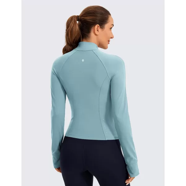 CRZ YOGA Butterluxe Womens Cropped Slim Fit Workout Jackets  Weightless Track Athletic Full Zip Jacket with Thumb HolesPure Blue