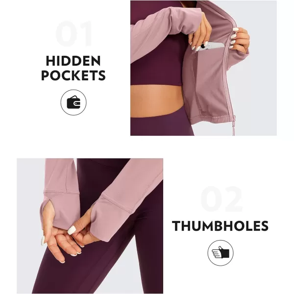 CRZ YOGA Butterluxe Womens Cropped Slim Fit Workout Jackets  Weightless Track Athletic Full Zip Jacket with Thumb HolesRose Fragrant Purple