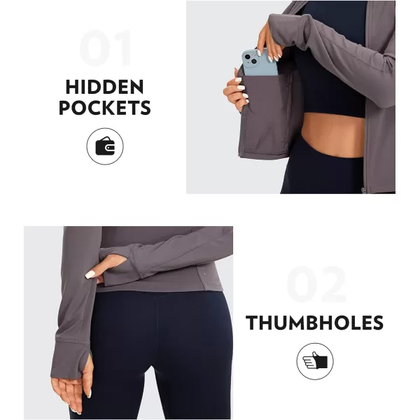 CRZ YOGA Butterluxe Womens Cropped Slim Fit Workout Jackets  Weightless Track Athletic Full Zip Jacket with Thumb HolesTornado Grey