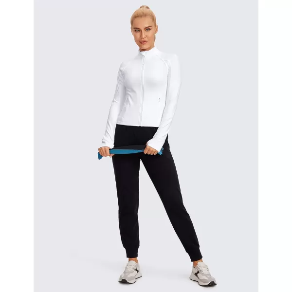 CRZ YOGA Butterluxe Womens Cropped Slim Fit Workout Jackets  Weightless Track Athletic Full Zip Jacket with Thumb HolesWhite