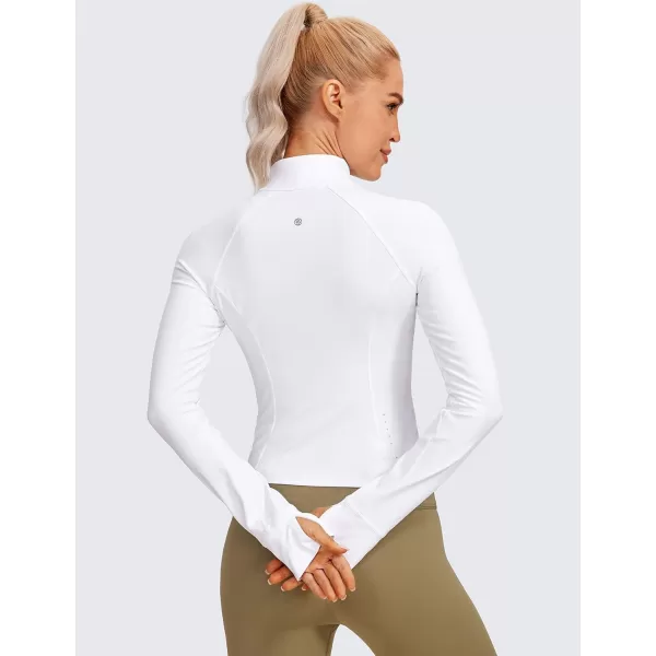 CRZ YOGA Butterluxe Womens Cropped Slim Fit Workout Jackets  Weightless Track Athletic Full Zip Jacket with Thumb HolesWhite