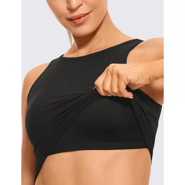 CRZ YOGA Butterluxe Womens High Neck Longline Sports Bra  U Back Padded Crop Workout Tank Top with Built in BraBlack