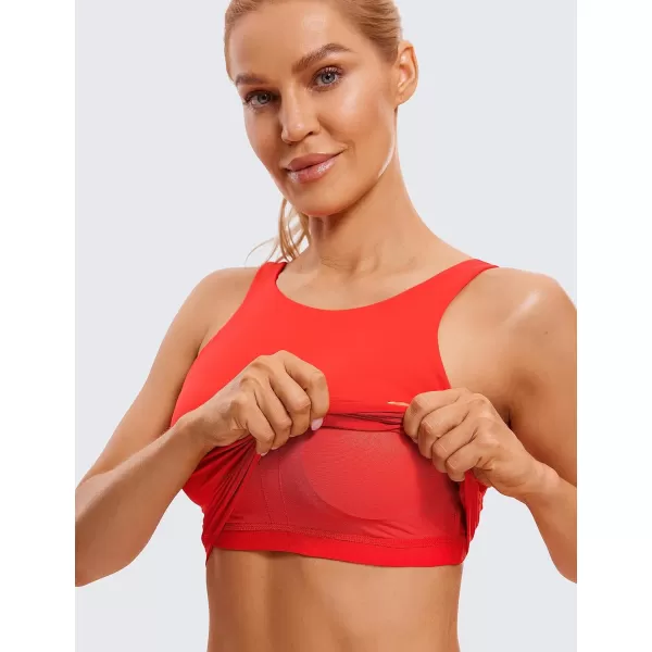 CRZ YOGA Butterluxe Womens High Neck Longline Sports Bra  U Back Padded Crop Workout Tank Top with Built in BraDark Red