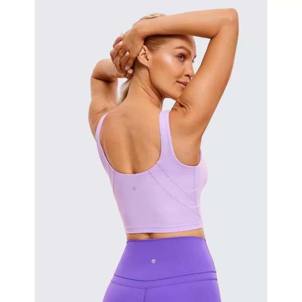 CRZ YOGA Butterluxe Womens High Neck Longline Sports Bra  U Back Padded Crop Workout Tank Top with Built in BraElfin Purple