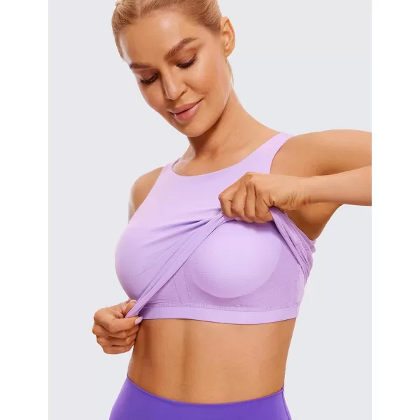 CRZ YOGA Butterluxe Womens High Neck Longline Sports Bra  U Back Padded Crop Workout Tank Top with Built in BraElfin Purple