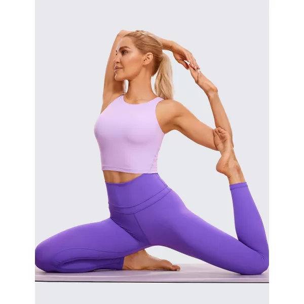 CRZ YOGA Butterluxe Womens High Neck Longline Sports Bra  U Back Padded Crop Workout Tank Top with Built in BraElfin Purple