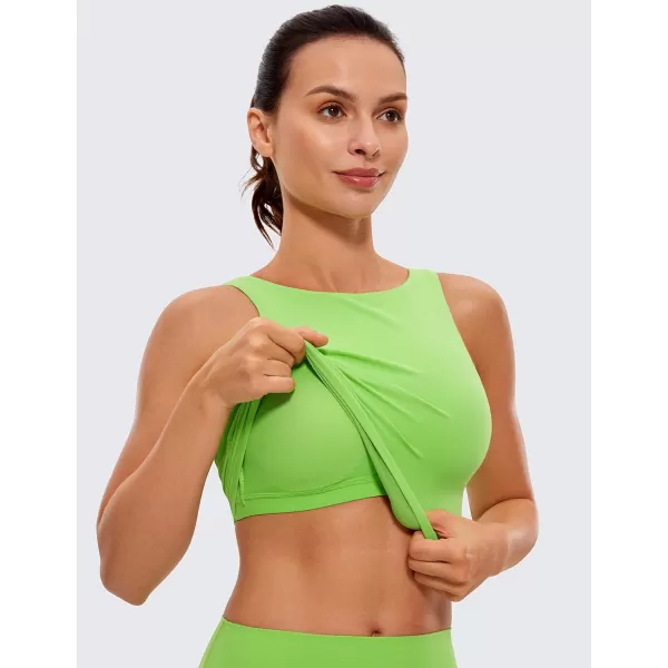 CRZ YOGA Butterluxe Womens High Neck Longline Sports Bra  U Back Padded Crop Workout Tank Top with Built in BraGreen Glow