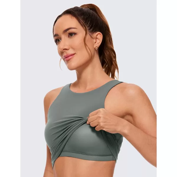 CRZ YOGA Butterluxe Womens High Neck Longline Sports Bra  U Back Padded Crop Workout Tank Top with Built in BraGrey Sage