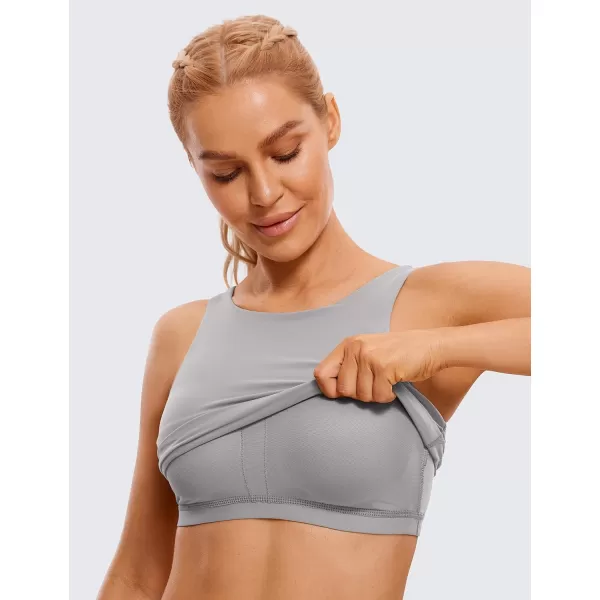 CRZ YOGA Butterluxe Womens High Neck Longline Sports Bra  U Back Padded Crop Workout Tank Top with Built in BraGull Gray