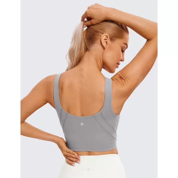 CRZ YOGA Butterluxe Womens High Neck Longline Sports Bra  U Back Padded Crop Workout Tank Top with Built in BraGull Gray