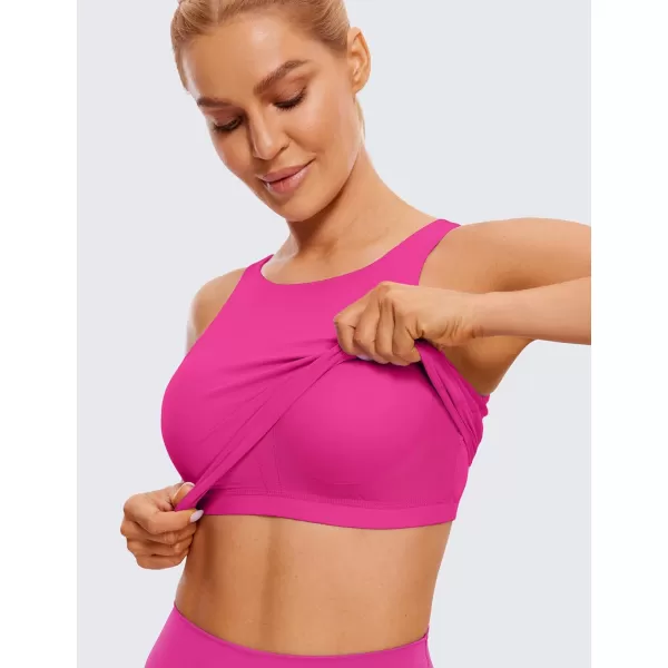 CRZ YOGA Butterluxe Womens High Neck Longline Sports Bra  U Back Padded Crop Workout Tank Top with Built in BraHibiscus Purple