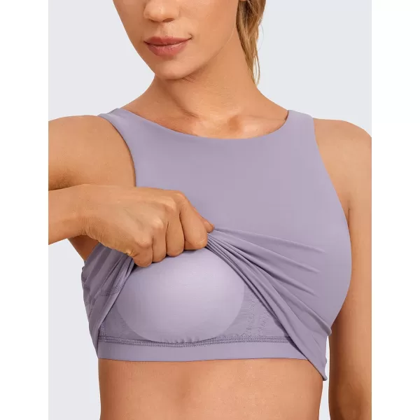 CRZ YOGA Butterluxe Womens High Neck Longline Sports Bra  U Back Padded Crop Workout Tank Top with Built in BraLavender Mist