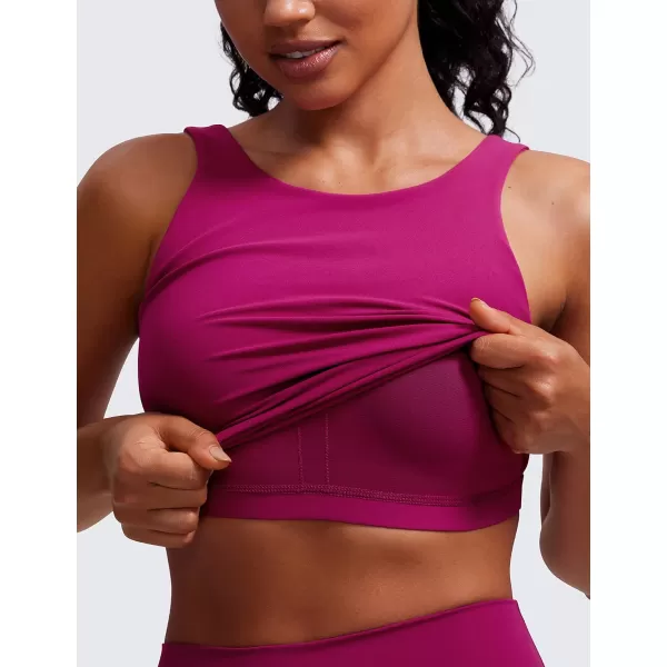 CRZ YOGA Butterluxe Womens High Neck Longline Sports Bra  U Back Padded Crop Workout Tank Top with Built in BraMagenta Purple