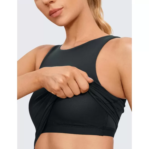 CRZ YOGA Butterluxe Womens High Neck Longline Sports Bra  U Back Padded Crop Workout Tank Top with Built in BraMelanite