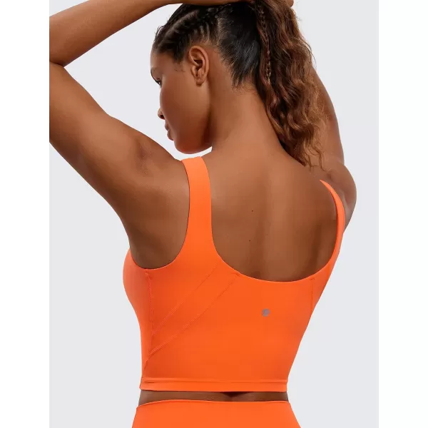 CRZ YOGA Butterluxe Womens High Neck Longline Sports Bra  U Back Padded Crop Workout Tank Top with Built in BraNeon Orange