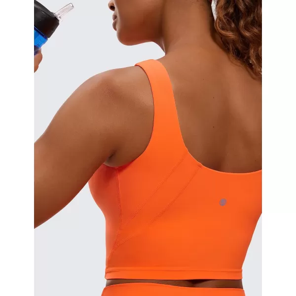 CRZ YOGA Butterluxe Womens High Neck Longline Sports Bra  U Back Padded Crop Workout Tank Top with Built in BraNeon Orange