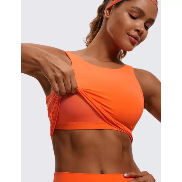 CRZ YOGA Butterluxe Womens High Neck Longline Sports Bra  U Back Padded Crop Workout Tank Top with Built in BraNeon Orange