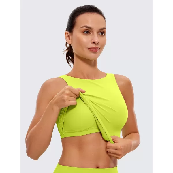 CRZ YOGA Butterluxe Womens High Neck Longline Sports Bra  U Back Padded Crop Workout Tank Top with Built in BraNeon Yellow
