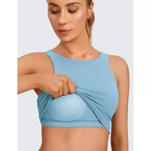 CRZ YOGA Butterluxe Womens High Neck Longline Sports Bra  U Back Padded Crop Workout Tank Top with Built in BraPure Blue