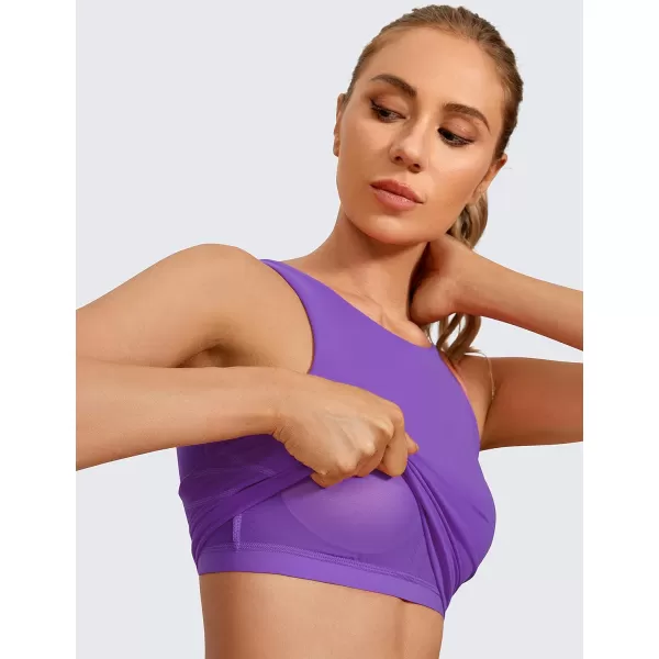 CRZ YOGA Butterluxe Womens High Neck Longline Sports Bra  U Back Padded Crop Workout Tank Top with Built in BraRoyal Lilac