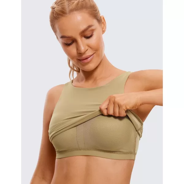 CRZ YOGA Butterluxe Womens High Neck Longline Sports Bra  U Back Padded Crop Workout Tank Top with Built in BraSoul Brown