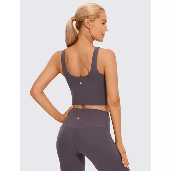 CRZ YOGA Butterluxe Womens High Neck Longline Sports Bra  U Back Padded Crop Workout Tank Top with Built in BraTornado Grey