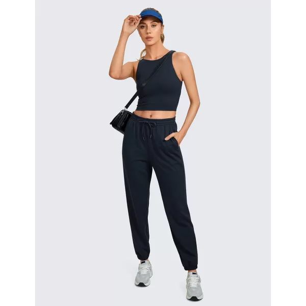 CRZ YOGA Butterluxe Womens High Neck Longline Sports Bra  U Back Padded Crop Workout Tank Top with Built in BraTrue Navy