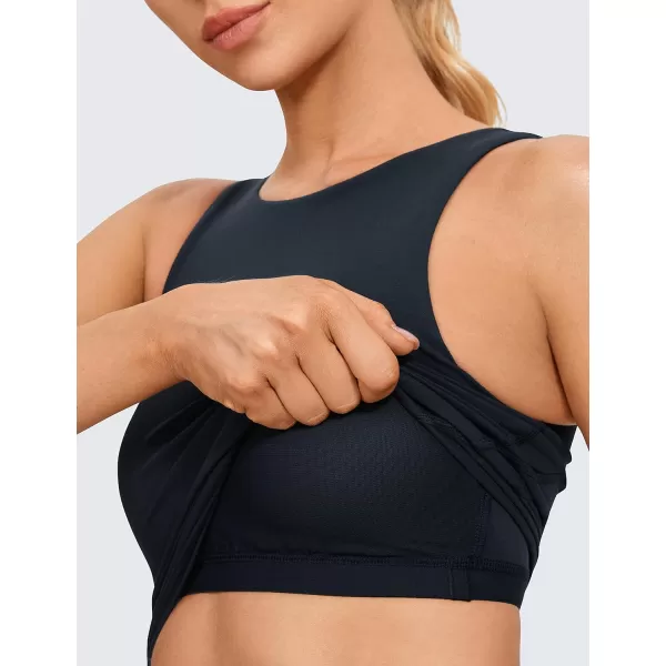 CRZ YOGA Butterluxe Womens High Neck Longline Sports Bra  U Back Padded Crop Workout Tank Top with Built in BraTrue Navy