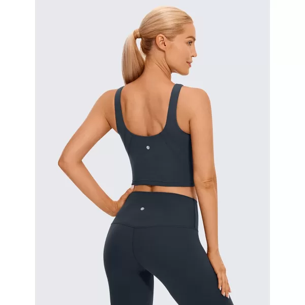 CRZ YOGA Butterluxe Womens High Neck Longline Sports Bra  U Back Padded Crop Workout Tank Top with Built in BraTrue Navy