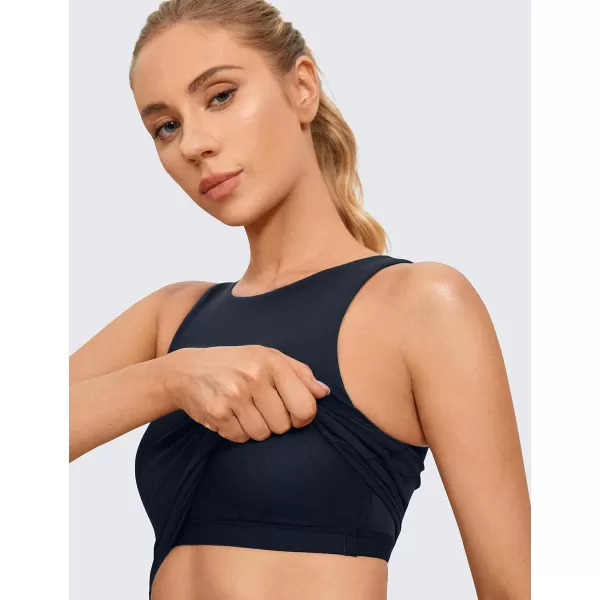 CRZ YOGA Butterluxe Womens High Neck Longline Sports Bra  U Back Padded Crop Workout Tank Top with Built in BraTwilight Blue