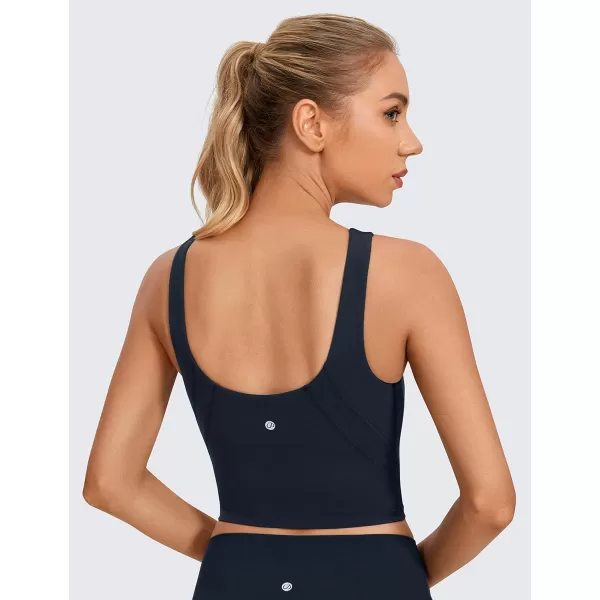 CRZ YOGA Butterluxe Womens High Neck Longline Sports Bra  U Back Padded Crop Workout Tank Top with Built in BraTwilight Blue