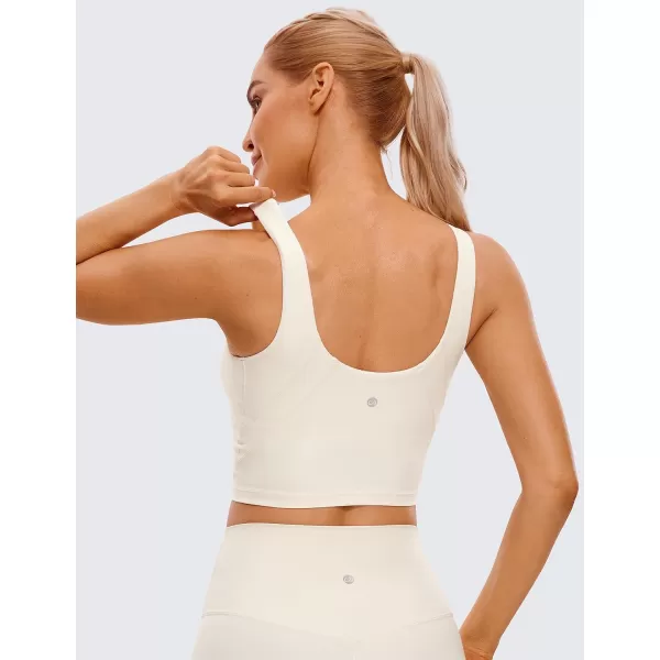 CRZ YOGA Butterluxe Womens High Neck Longline Sports Bra  U Back Padded Crop Workout Tank Top with Built in BraWhite Apricot