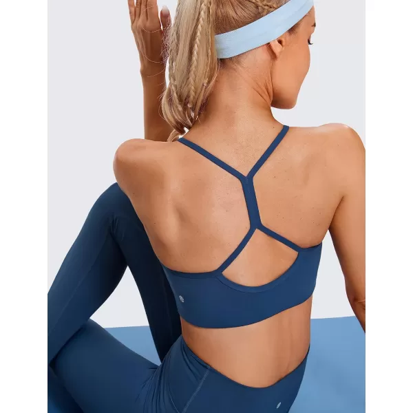 CRZ YOGA Butterluxe Womens High Neck Y Back Sports Bra  Padded Halter Racerback Spaghetti Thin Strap Workout Yoga BraFrench Navy