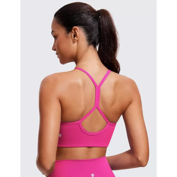 CRZ YOGA Butterluxe Womens High Neck Y Back Sports Bra  Padded Halter Racerback Spaghetti Thin Strap Workout Yoga BraHibiscus Purple