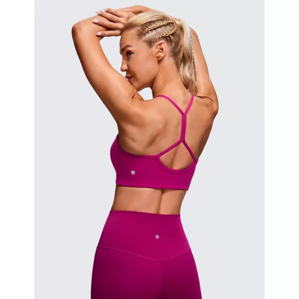 CRZ YOGA Butterluxe Womens High Neck Y Back Sports Bra  Padded Halter Racerback Spaghetti Thin Strap Workout Yoga BraMagenta Purple